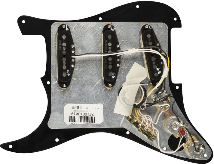 Fender Pre-Wired Strat Pickguard, Vintage Noiseless SSS, Black 11 Hole PG