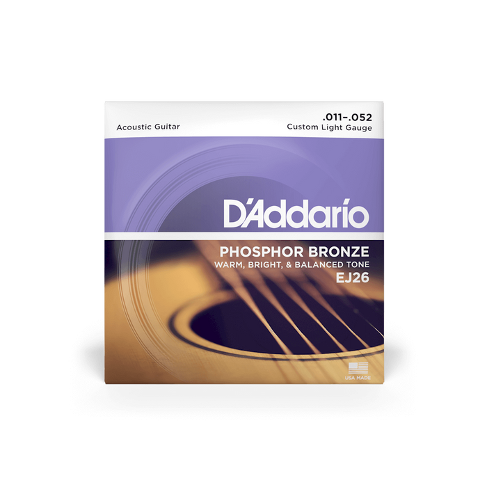 D'Addario EJ26-3D Phosphor Bronze Acoustic Guitar - Custom Light 11-52 - 3 Sets