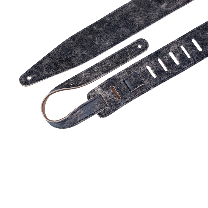 Levy's Distressed Leather Series 2 1/2" Wide Top-Grain Guitar Strap, Black & Grey