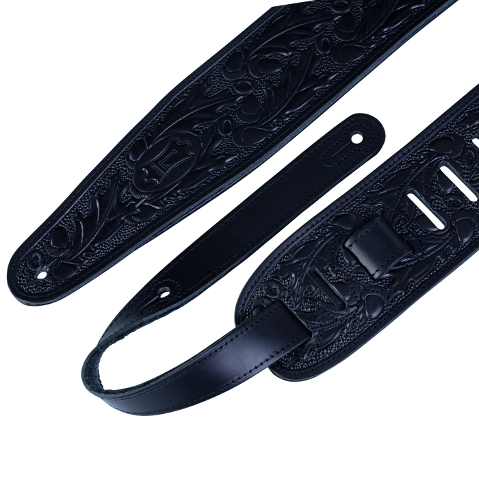 Levy's Oak Embossed Series 3" Wide Veg-tan Leather Guitar Strap, Black