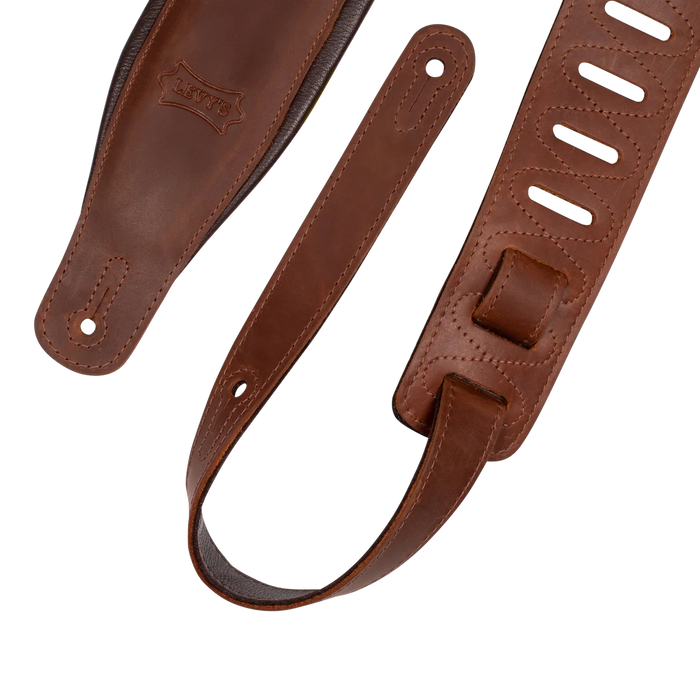 Levy's Like Butter Series 325" Wide Butter Leather Guitar Strap, Distressed Brown