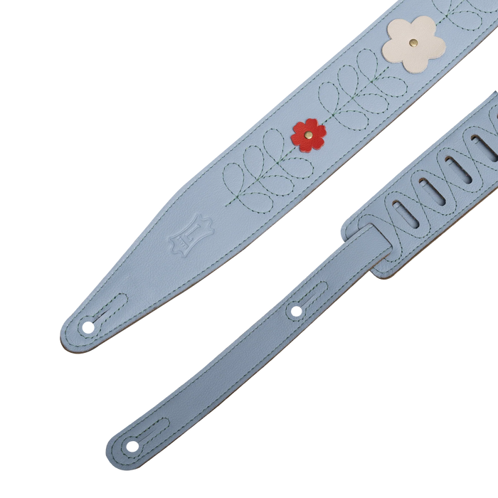 Levy's In Bloom Series 25" Leather Strap with Flower Appliques, Sky Blue Wildflower