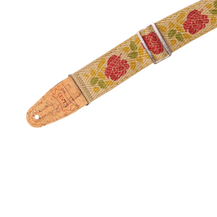 Levy's Vegan Hemp Series Hemp Guitar Strap Rose Motif, Pink And Red