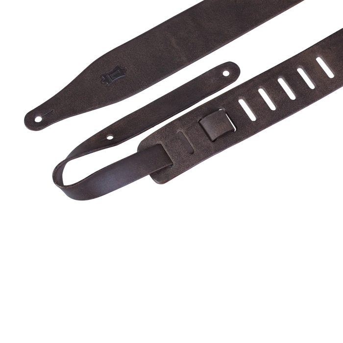 Levy's Distressed Leather Series 2 1/2" Wide Leather Guitar Strap, Dark Brown