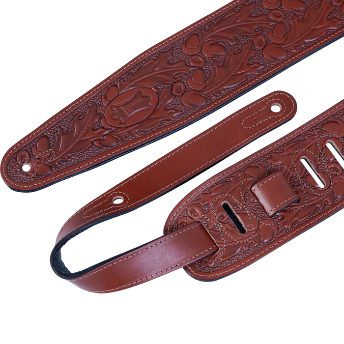 Levy's Oak Embossed Series 3" Wide Veg-tan Leather Guitar Strap, Walnut