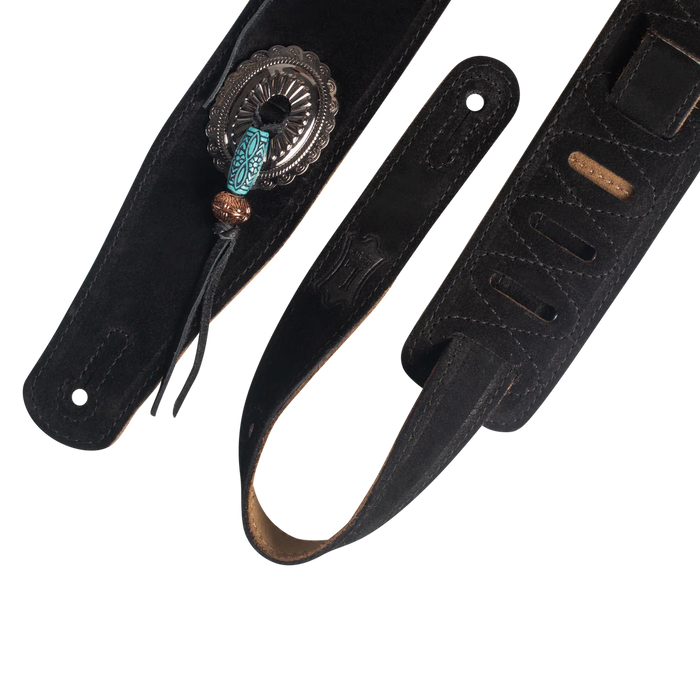 Levy's Grand Mesa Series 2 1/2" Wide Guitar Strap, Black with Turquoise Tassels