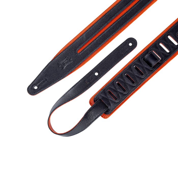 Levy's Double Racing Stripe Series 2 1/2" Wide Garment Leather Straps, Black & Orange