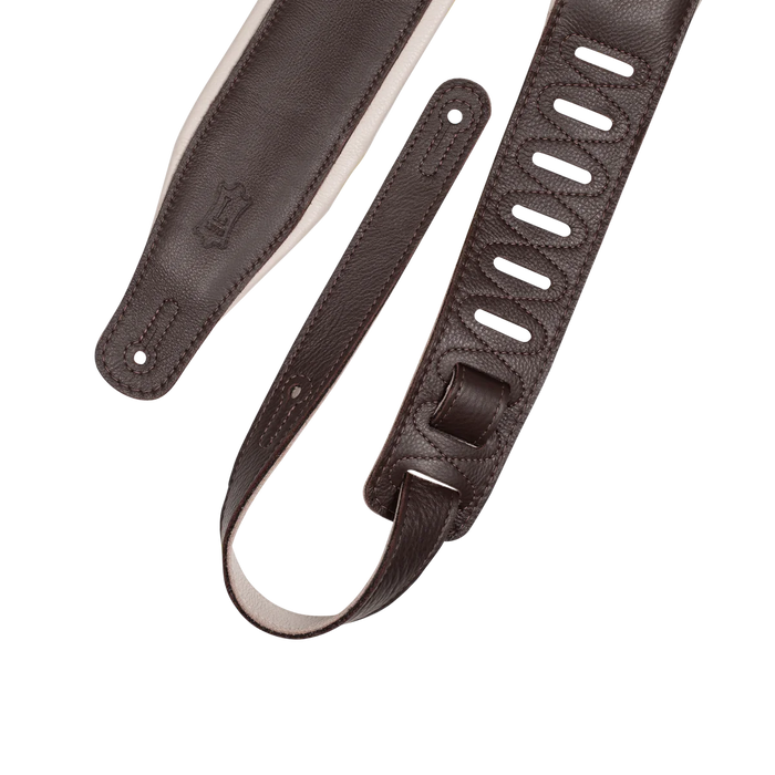 Levy's Staple Series 3" Garment Leather Guitar Strap, Dark Brown & Cream