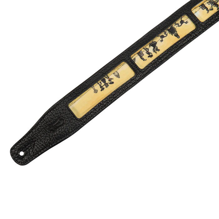 Levy's Calaca Leather Series Calaca Black Leather 25"Strap, Mariachi