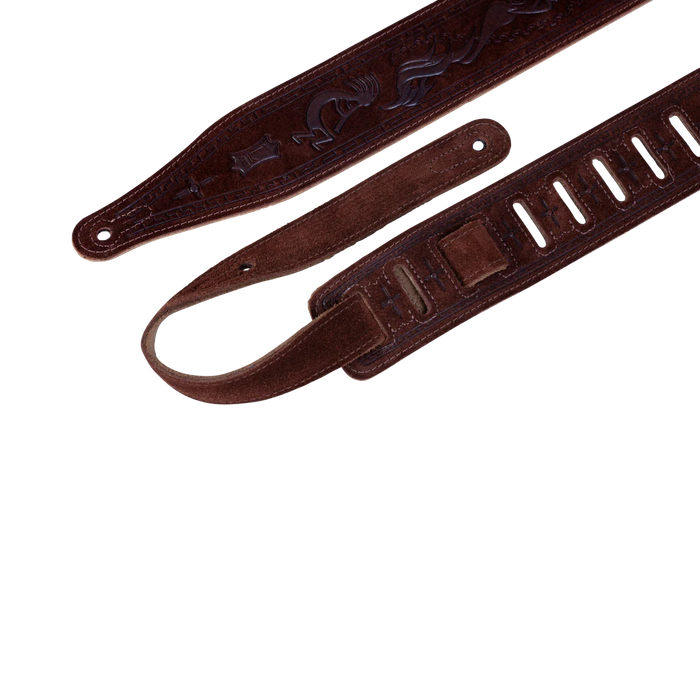 Levy's Embossed Suede Series 2 1/2" Wide Guitar Strap, Brown Kokopelli