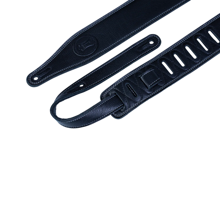 Levy's The Ebony Series 2 1/2" Wide 'Super Soft' Black Garment Leather Guitar Strap In Three-Ply Leather, Black