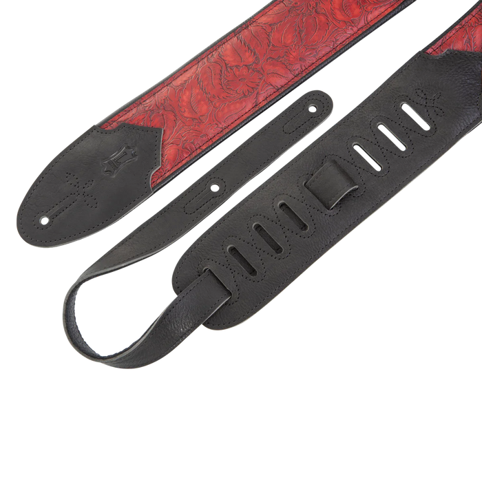Levy's Sundance Series 3" Wide Embossed Leather Guitar Strap, Geranium Merlot