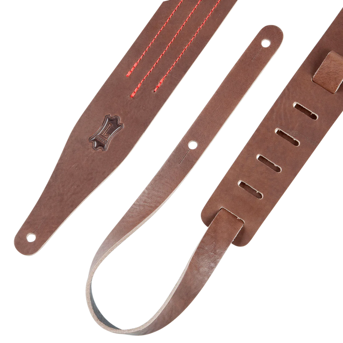 Levy's Triple Stitch Series 2" Wide Veg-tan Leather Guitar Strap, Brown