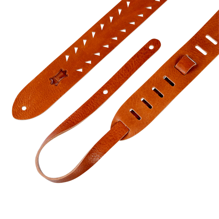 Levy's Punch Out Series 2" Wide Leather Guitar Strap, Tan Tiger Tooth