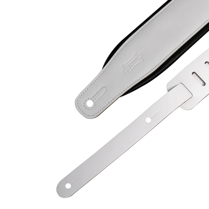 Levy's Amped Leather Series 3 inch Wide Top Grain Leather Guitar Strap, White & Black