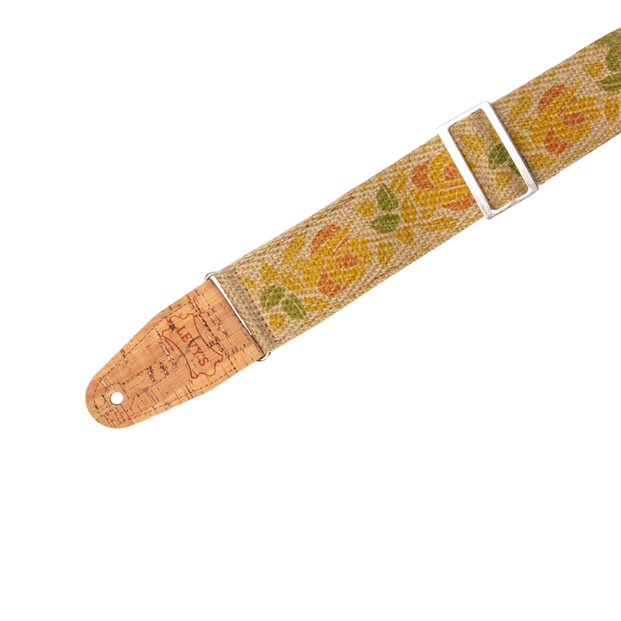 Levy's Vegan Hemp Series Hemp Guitar Strap Rose Motif, Yellow and Orange
