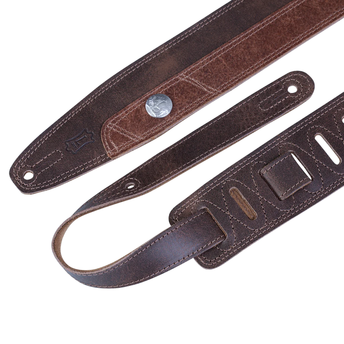 Levy's Rebel Leathers Series 2 1/2" Wide Guitar Strap, Two Tone Brown