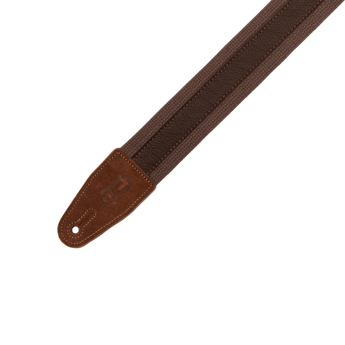 Levy's 2" Cotton With Butter Leather Strip Guitar Strap - Brown/Dark Brown