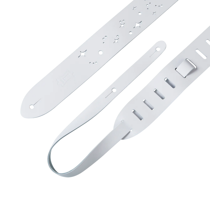 Levy's Punch Out Series 2" Wide Top-Grain Leather Guitar Strap, White Galaxy