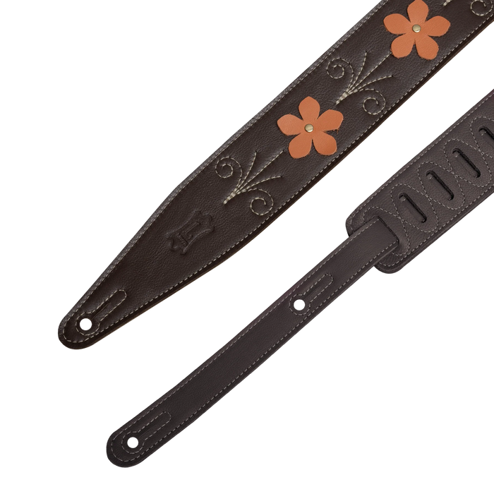Levy's In Bloom Series 25" Leather Strap with Flower Appliques,  Mahogany Brown