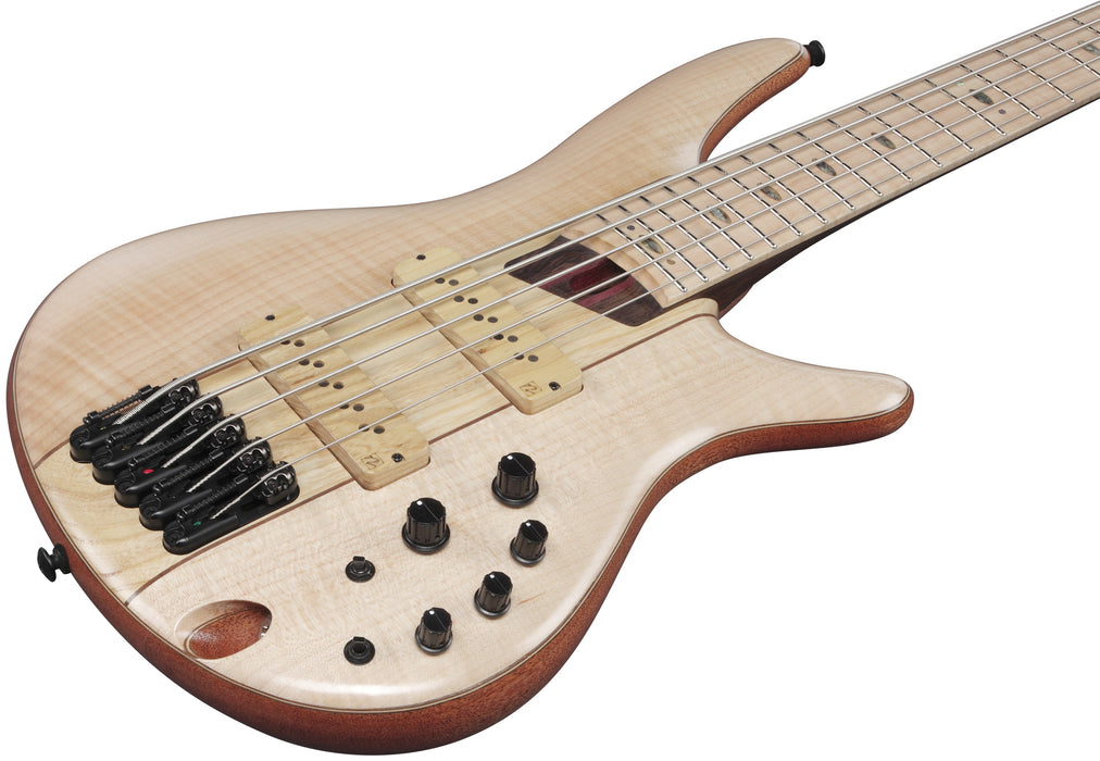 Ibanez Premium SR5FMDX2 5 string Bass Guitar, Natural Low Gloss