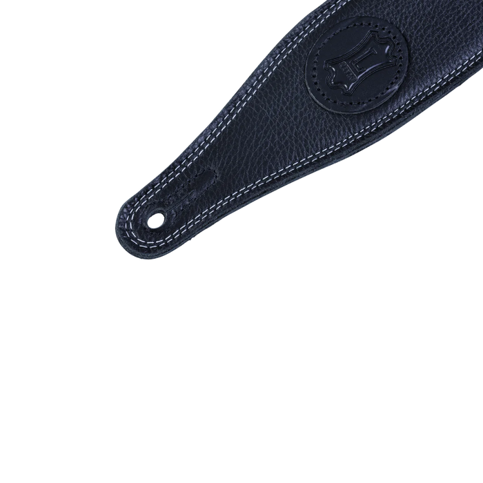 Levy's The Ebony Series 2 1/2" Wide 'Super Soft' Black Garment Leather Guitar Strap In Three-Ply Leather, Black