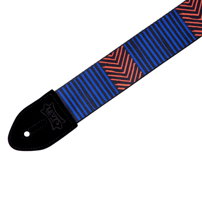 Levy's Tribal Rhythms Series 2" Wide Polyester Guitar Strap, Blue & Red Chevron