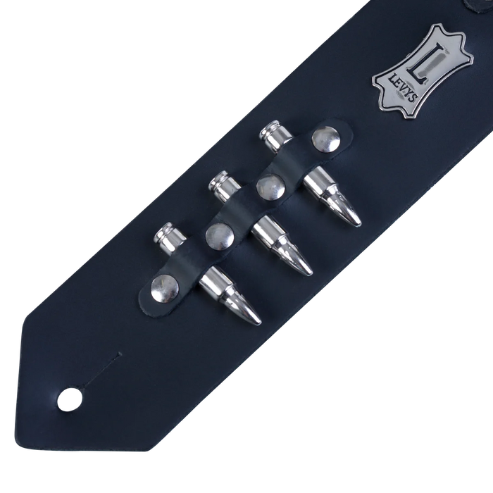 Levy's Rebel Leathers Series 2" Wide Genuine Leather Guitar Strap, Black Bullets