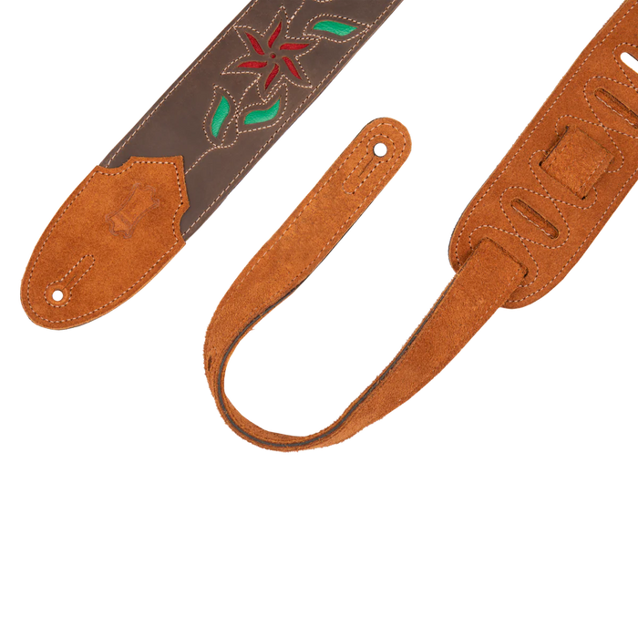 Levy's Leather Flowering Vine Series Leather Strap, Dark Brown & Red