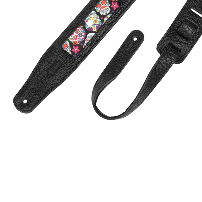 Levy's Calaca Leather Series Calaca Black Leather 25"Strap, Colorful Eyes