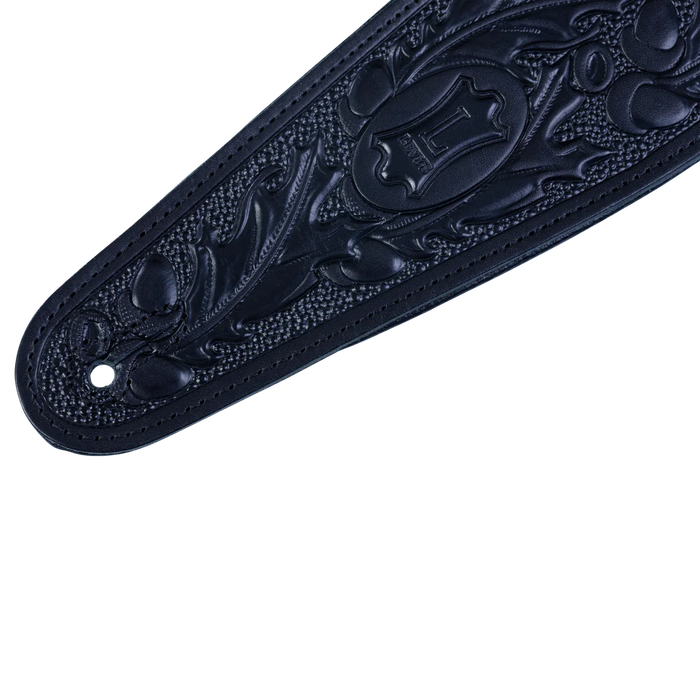 Levy's Oak Embossed Series 3" Wide Veg-tan Leather Guitar Strap, Black