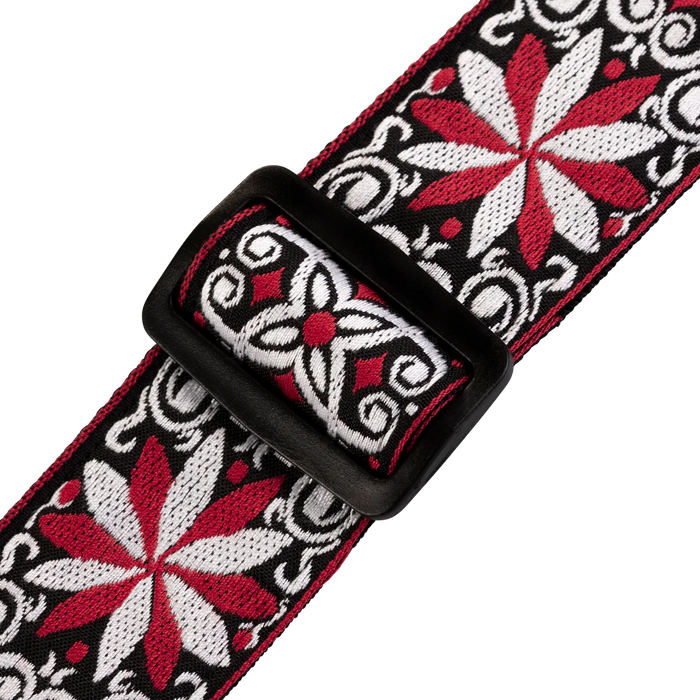 Levy's Hootenanny Series 2" Wide Jacquard Guitar Strap, Red & White Floral