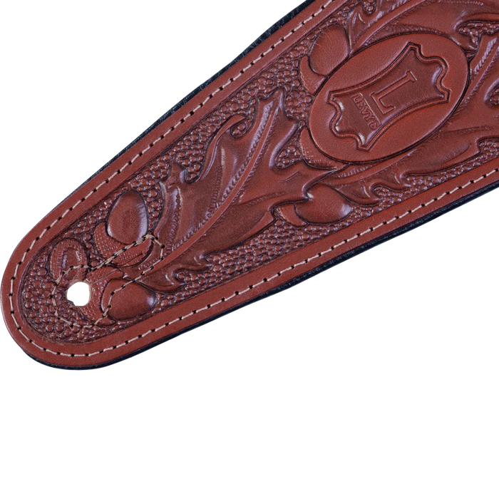 Levy's Oak Embossed Series 3" Wide Veg-tan Leather Guitar Strap, Walnut