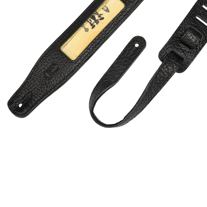 Levy's Calaca Leather Series Calaca Black Leather 25"Strap, Mariachi