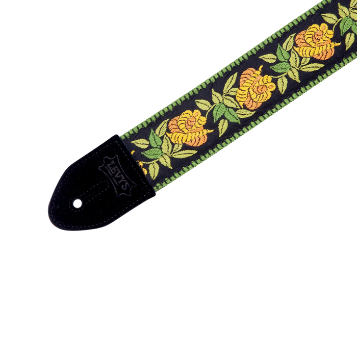 Levy's Cotton Floral Series Levy’s 2″ wide woven cotton guitar strap, Yellow