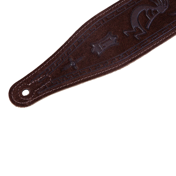 Levy's Embossed Suede Series 2 1/2" Wide Guitar Strap, Brown Kokopelli