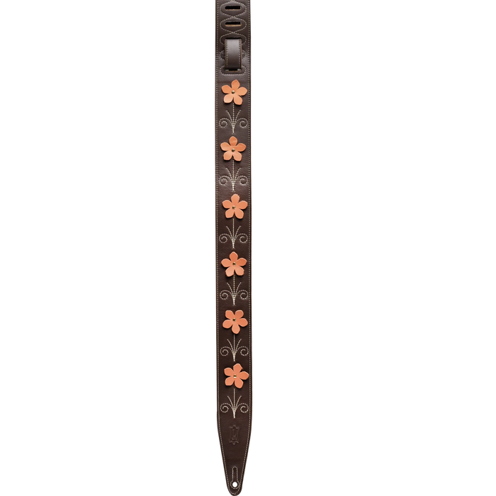 Levy's In Bloom Series 25" Leather Strap with Flower Appliques,  Mahogany Brown