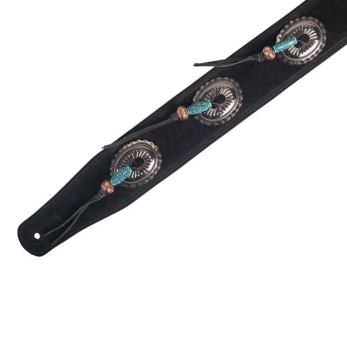 Levy's Grand Mesa Series 2 1/2" Wide Guitar Strap, Black with Turquoise Tassels