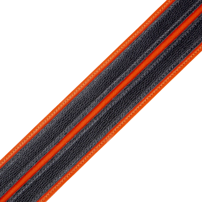 Levy's Double Racing Stripe Series 2 1/2" Wide Garment Leather Straps, Black & Orange