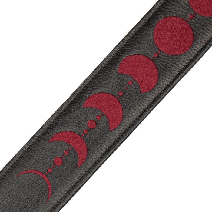 Levy's Moon Phases Series 25" Garment Leather Guitar Strap, Black & Burgundy