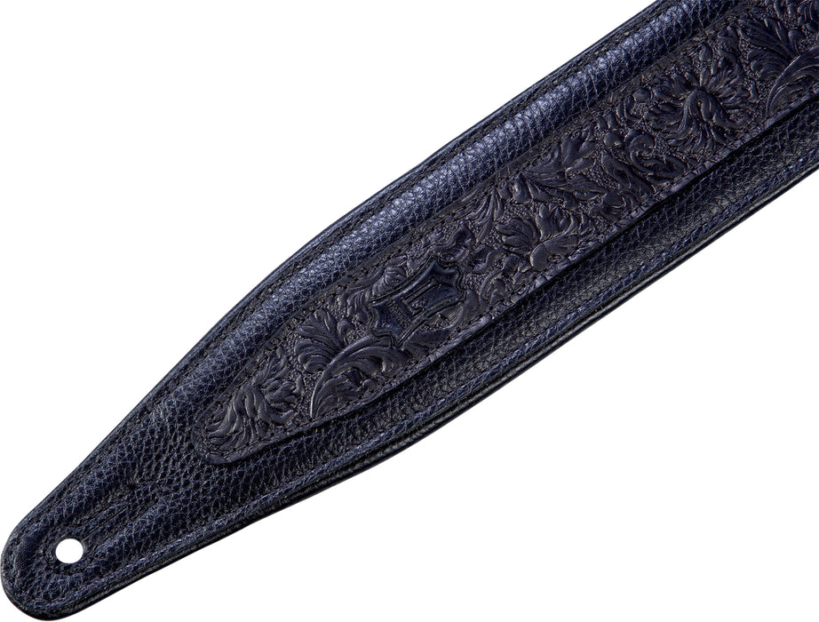 Levy's Florentine Deluxe Series 2 1/2" Wide Garment Leather Guitar Strap, Stripe Black