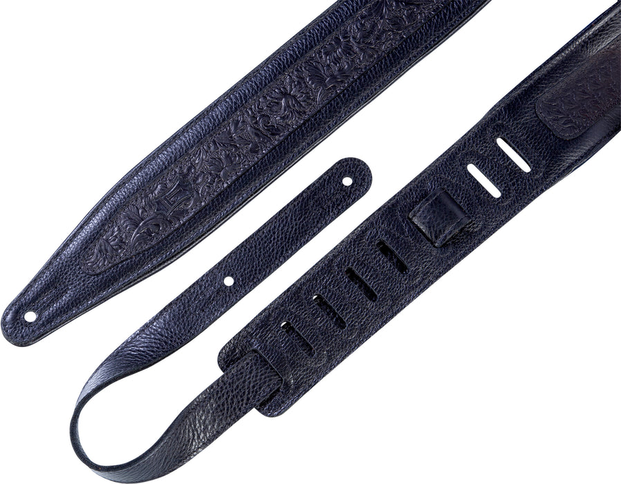 Levy's Florentine Deluxe Series 2 1/2" Wide Garment Leather Guitar Strap, Stripe Black