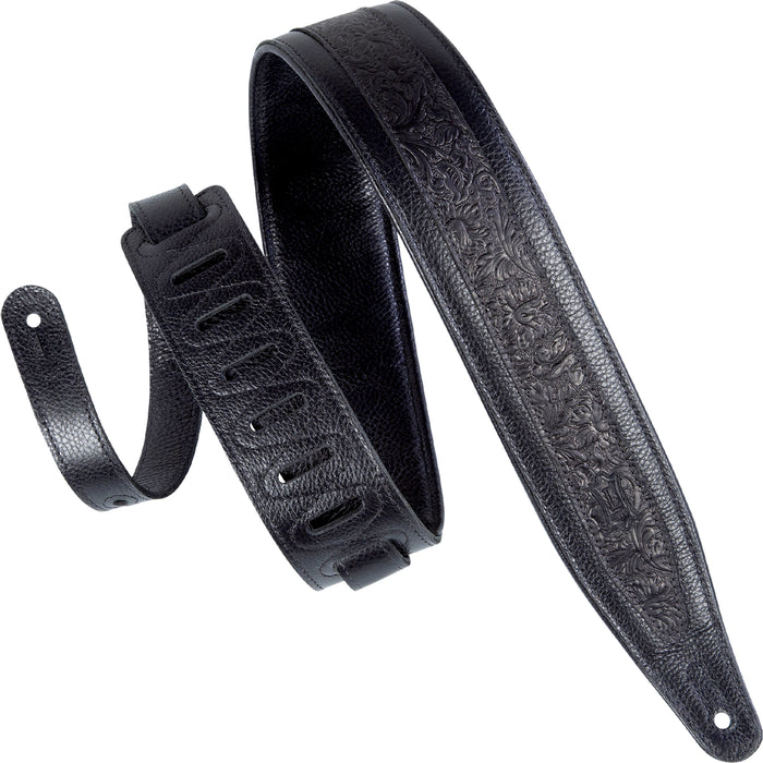 Levy's Florentine Deluxe Series 2 1/2" Wide Garment Leather Guitar Strap, Stripe Black