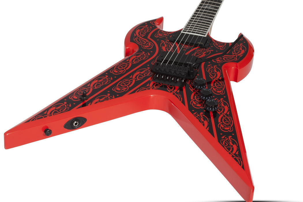 Wylde Audio Warhammer FR Norse Dragon Pinstripe Electric Guitar, Red