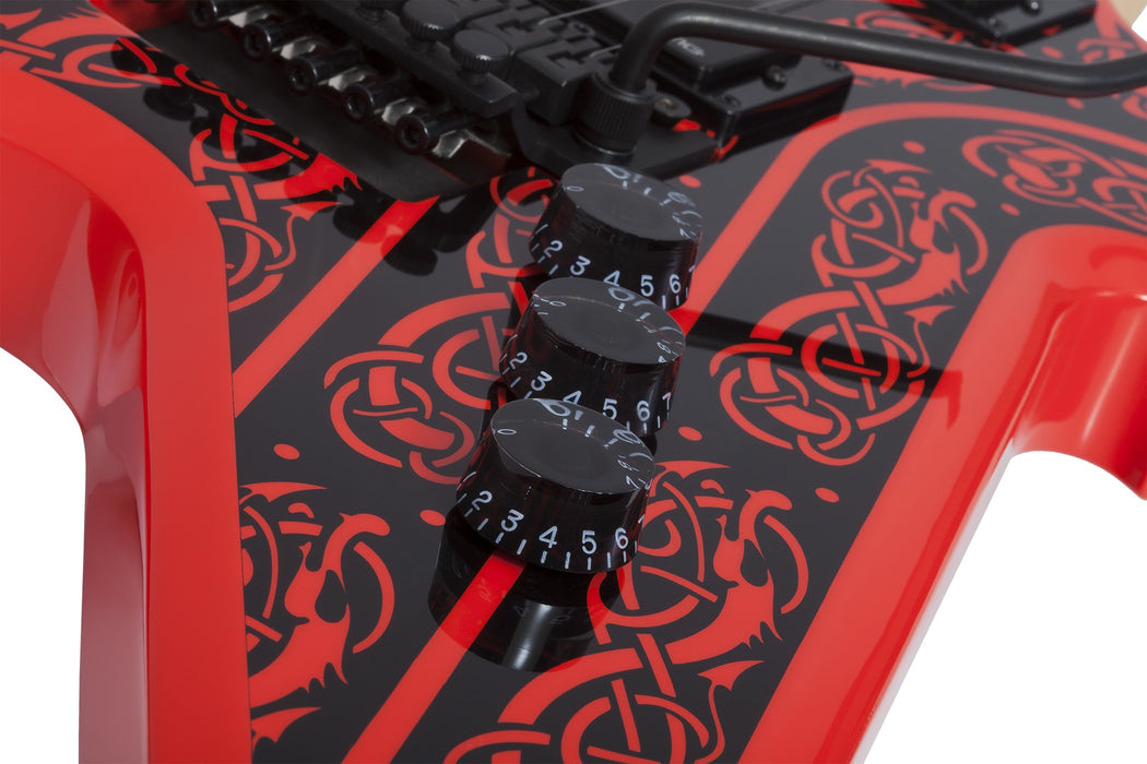 Wylde Audio Warhammer FR Norse Dragon Pinstripe Electric Guitar, Red