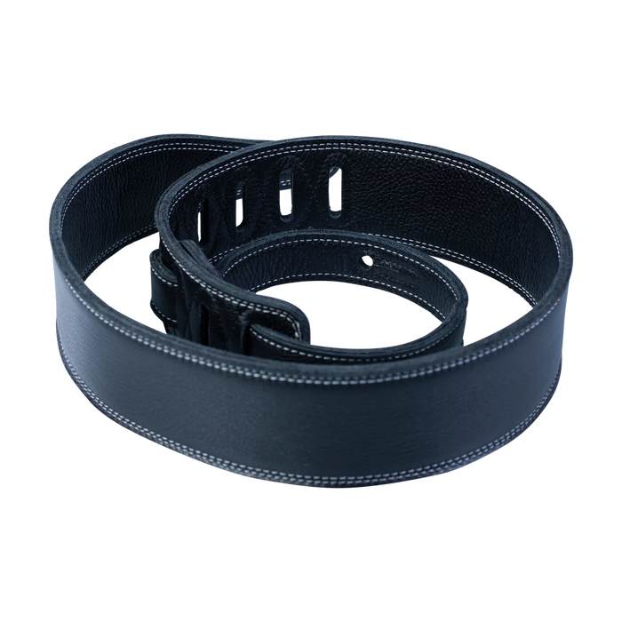 Levy's The Ebony Series 2 1/2" Wide 'Super Soft' Black Garment Leather Guitar Strap In Three-Ply Leather, Black