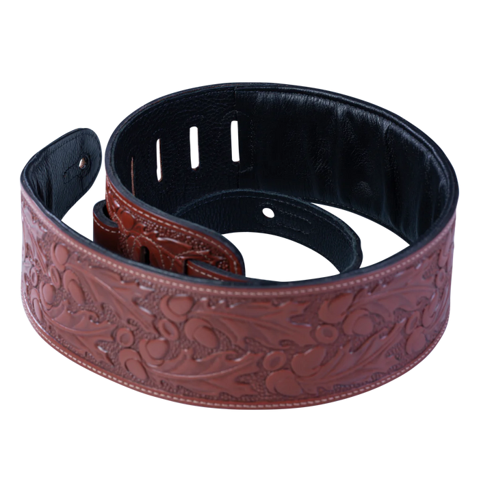 Levy's Oak Embossed Series 3" Wide Veg-tan Leather Guitar Strap, Walnut
