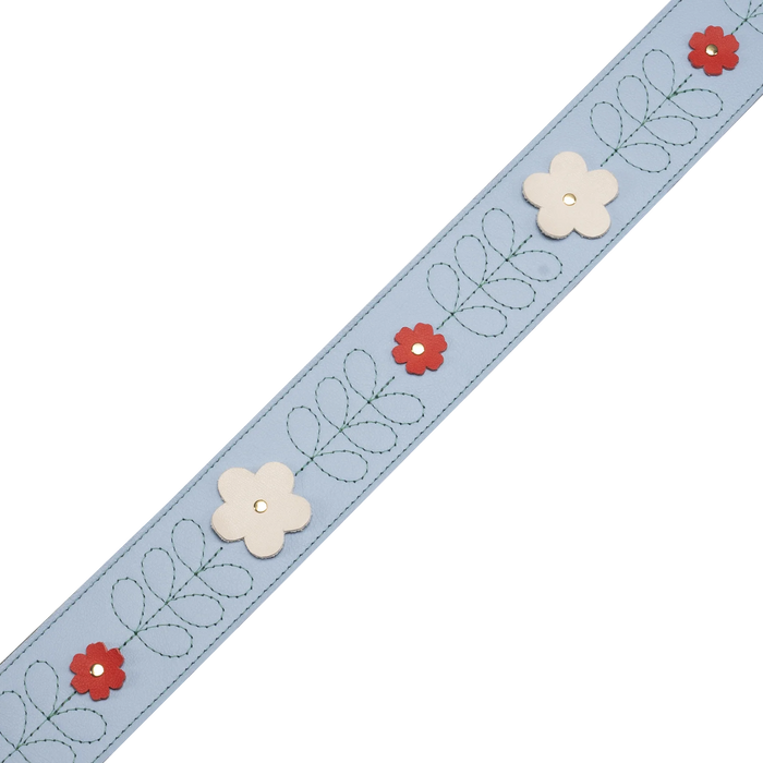Levy's In Bloom Series 25" Leather Strap with Flower Appliques, Sky Blue Wildflower
