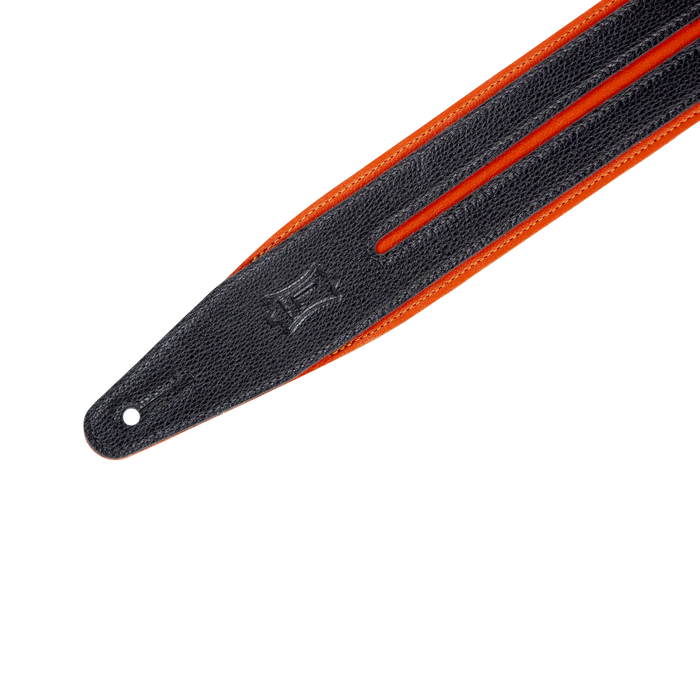 Levy's Double Racing Stripe Series 2 1/2" Wide Garment Leather Straps, Black & Orange