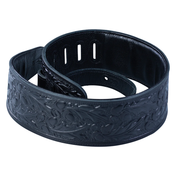 Levy's Oak Embossed Series 3" Wide Veg-tan Leather Guitar Strap, Black